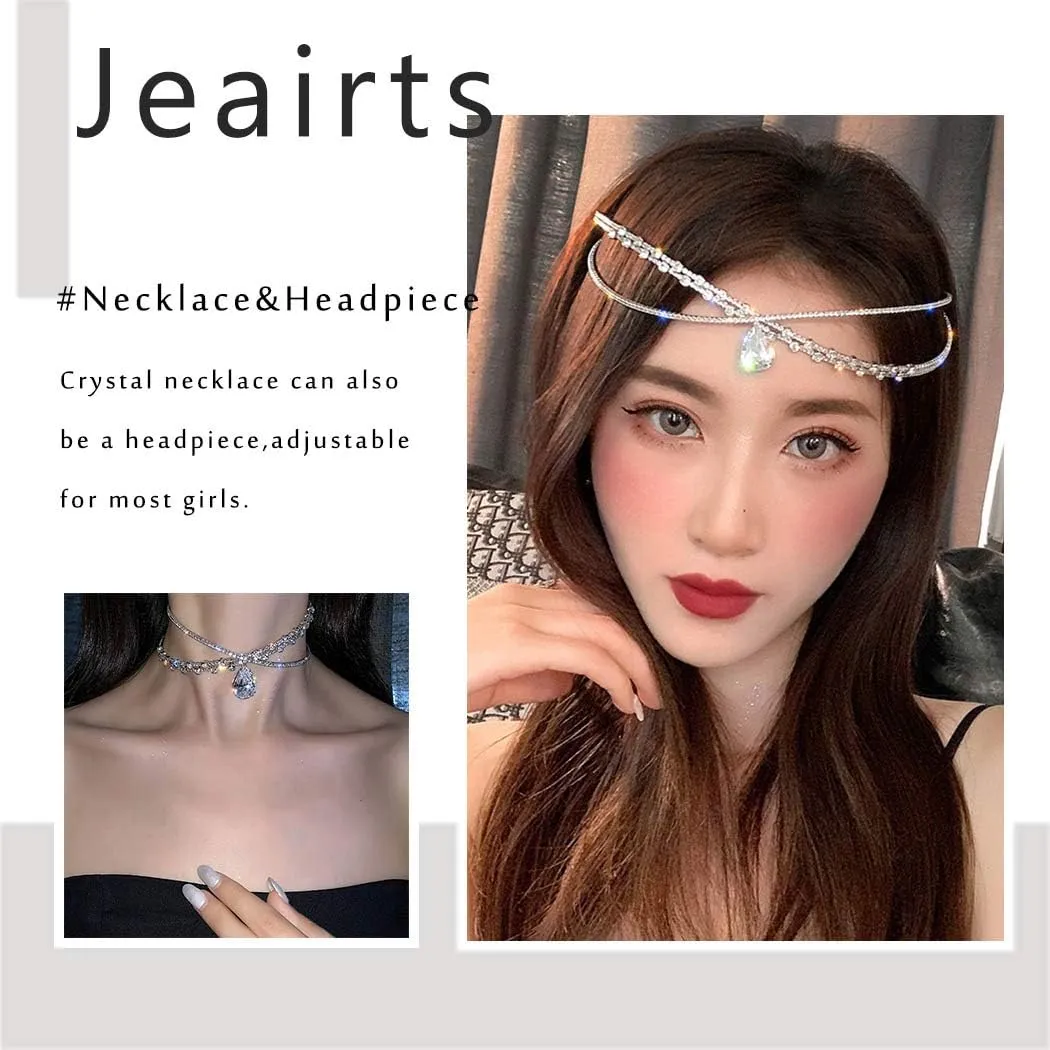 JEAIRTS Rhinestone Choker Necklace Silver Diamond Row Necklaces Sparkly Crystal Necklace Chain Jewerly Fashion Minimalist Party Prom Accessories for Women