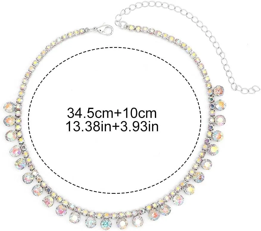 JEAIRTS Rhinestone Choker Necklace Silver Diamond Row Necklaces Sparkly Crystal Necklace Chain Jewerly Fashion Minimalist Party Prom Accessories for Women