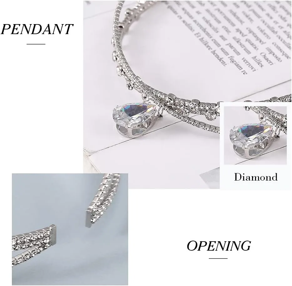 JEAIRTS Rhinestone Choker Necklace Silver Diamond Row Necklaces Sparkly Crystal Necklace Chain Jewerly Fashion Minimalist Party Prom Accessories for Women