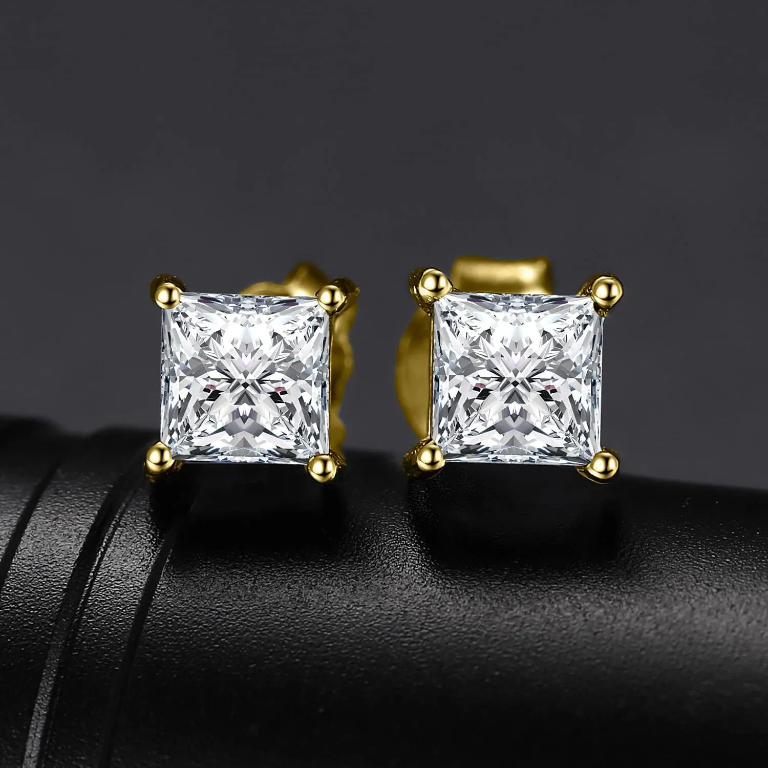 JewelryPalace Princess Cut 0.8ct Cubic Zirconia Solitaire Stud Earrings for Women, Square Shape 925 Sterling Silver 14k Gold Plated Earrings for Her, Simulated Diamond Earrings for Girls