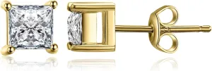 JewelryPalace Princess Cut 0.8ct Cubic Zirconia Solitaire Stud Earrings for Women, Square Shape 925 Sterling Silver 14k Gold Plated Earrings for Her, Simulated Diamond Earrings for Girls