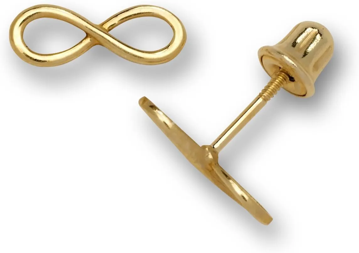 Jewelryweb  14k Solid Gold Infinity Stud Earrings  Infinity Ribbon Screw Back Earrings  3mm x 8mm  Hypoallergenic  Cartilage Earrings