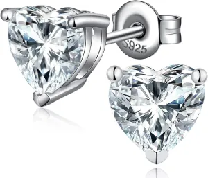 Jiamiaoi 18K White Gold Plated Simulated Diamond Earrings for Men Women 925 Sterling Silver Cubic Zirconia CZ Stud Earrings, Hypoallergenic and Nickel Free Earrings Studs 4mm-8mm