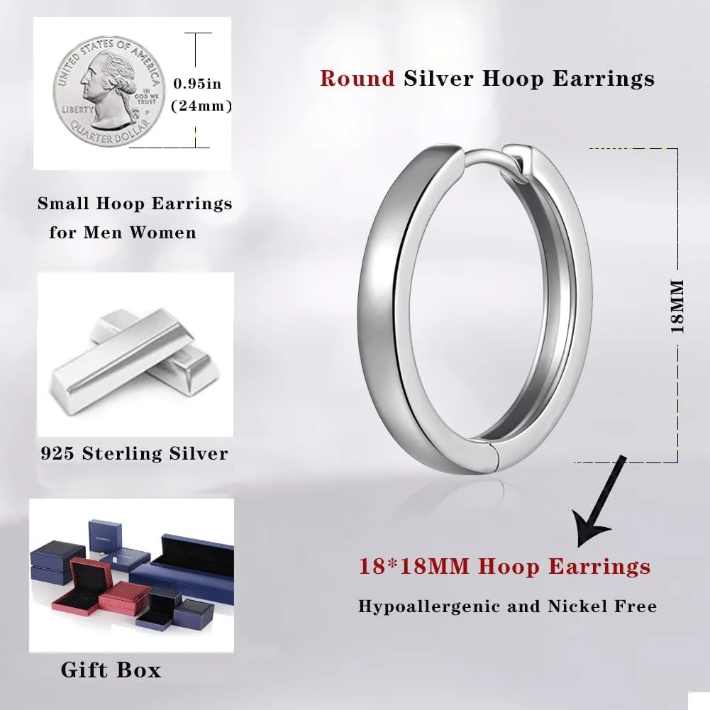 Jiamiaoi Small Hoop Earrings for Men Women 925 Sterling Silver Hoop Earrings Hypoallergenic Round CZ Diamond Hoop Earrings 15mm-20mm Cubic Zirconia Silver Huggie Hoop Earrings Circle