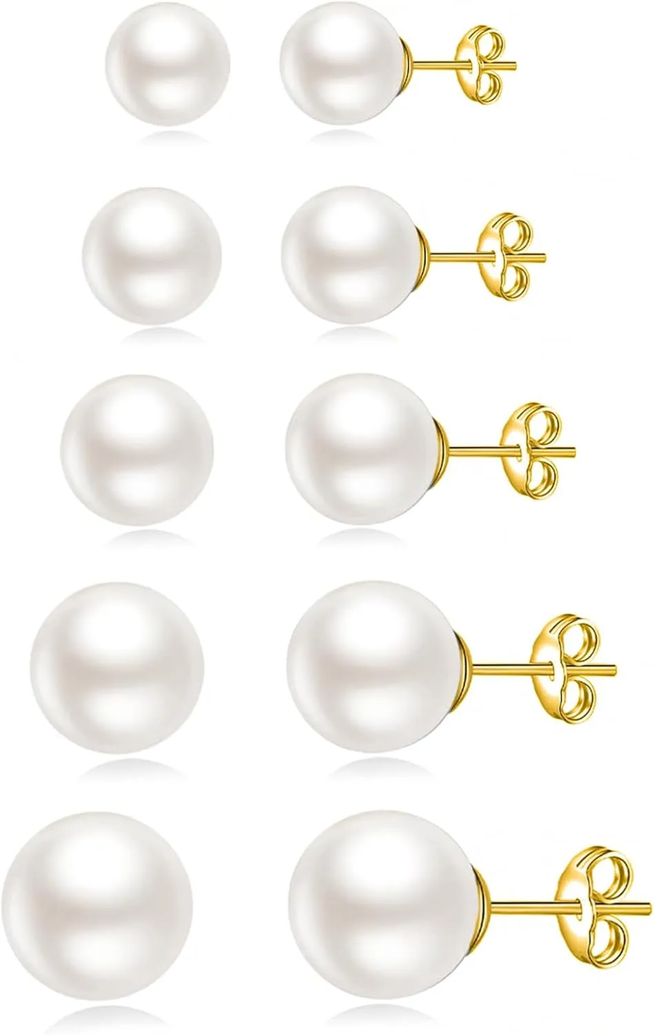 JINERA 5 Pairs Stud Earrings for Women 14K Plated Gold/Silver Pearl Ball Small Stud Earrings Set Cartilage Piercing Hypoallergenic Lightweight Flatback Earrings Jewelry Gifts for Women