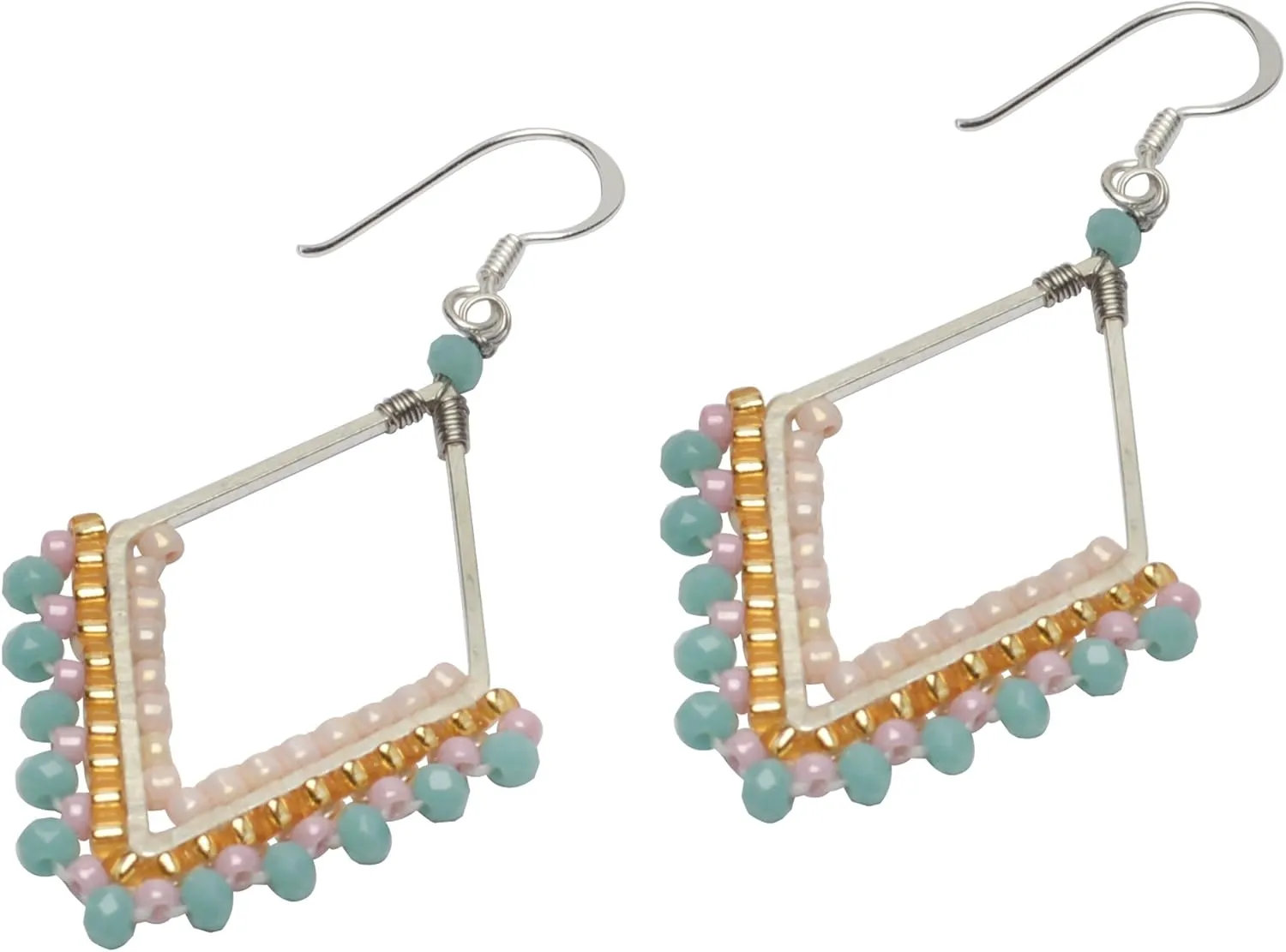Joob Joob Boho Earrings for Women - Silver Dangly Earrings - Womens Handmade Beaded Jewelry