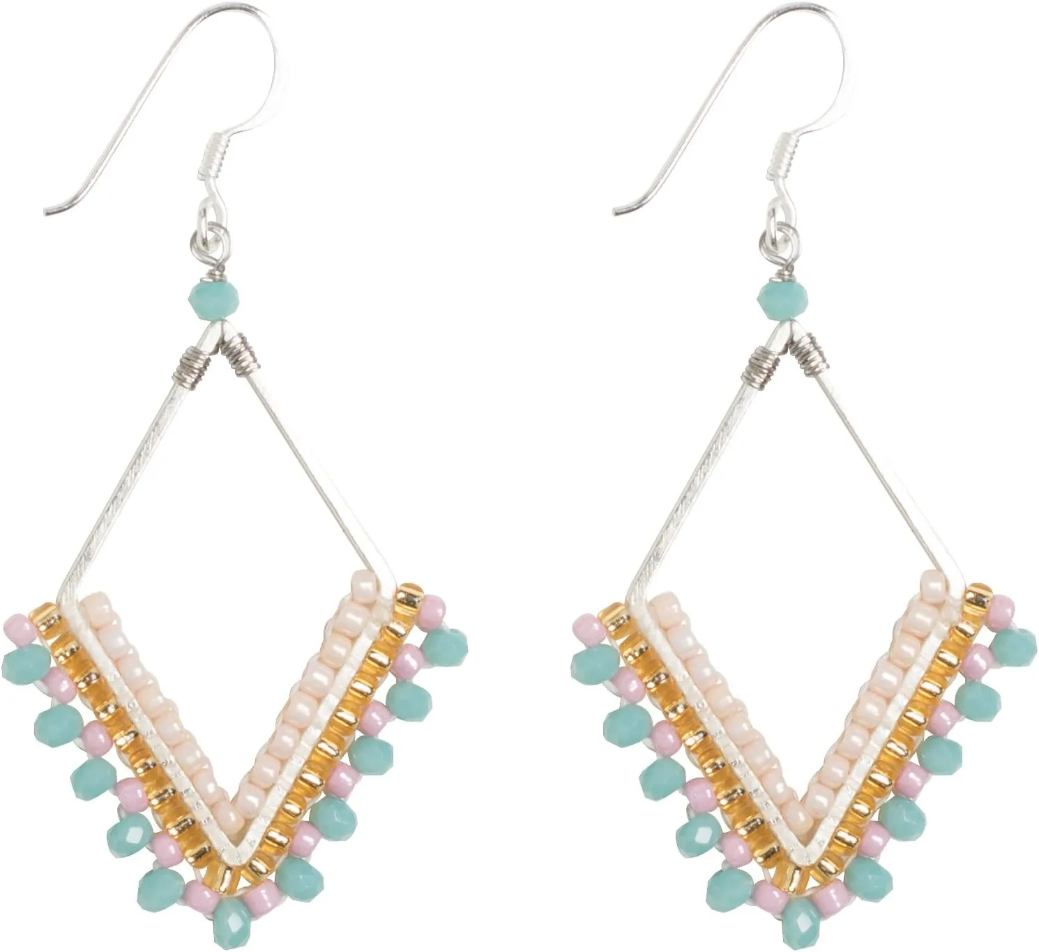 Joob Joob Boho Earrings for Women - Silver Dangly Earrings - Womens Handmade Beaded Jewelry