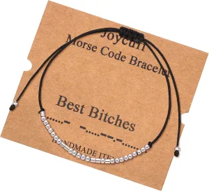 JoycuFF Inspirational Morse Code Bracelets for Women Christmas Birthday Gifts for Her Secret Message Funny Jewelry with Wood Beads for Friend Husband Boy Teens Girlfriend