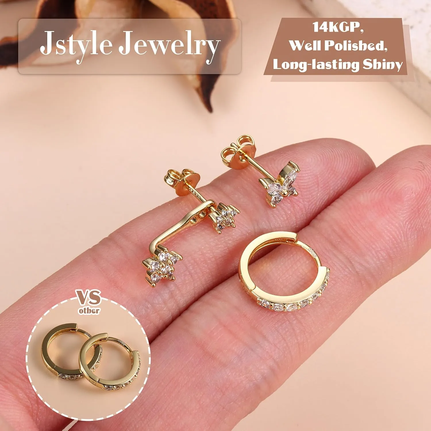 Jstyle 14K Gold Earrings for Women S925 Sterling Silver Earrings for Multiple Piercings Cartilage Stud Small Hoop Dainty Earrings Set
