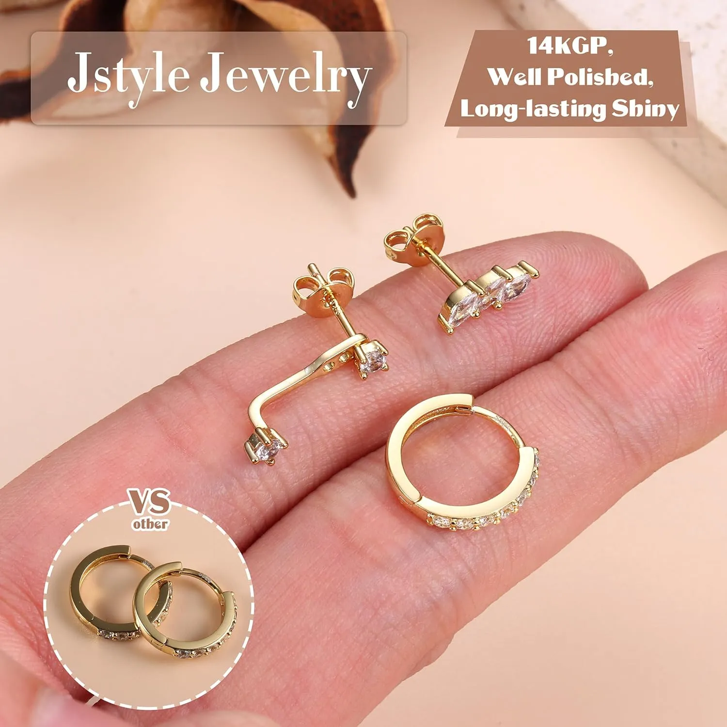 Jstyle 14K Gold Earrings for Women S925 Sterling Silver Earrings for Multiple Piercings Cartilage Stud Small Hoop Dainty Earrings Set