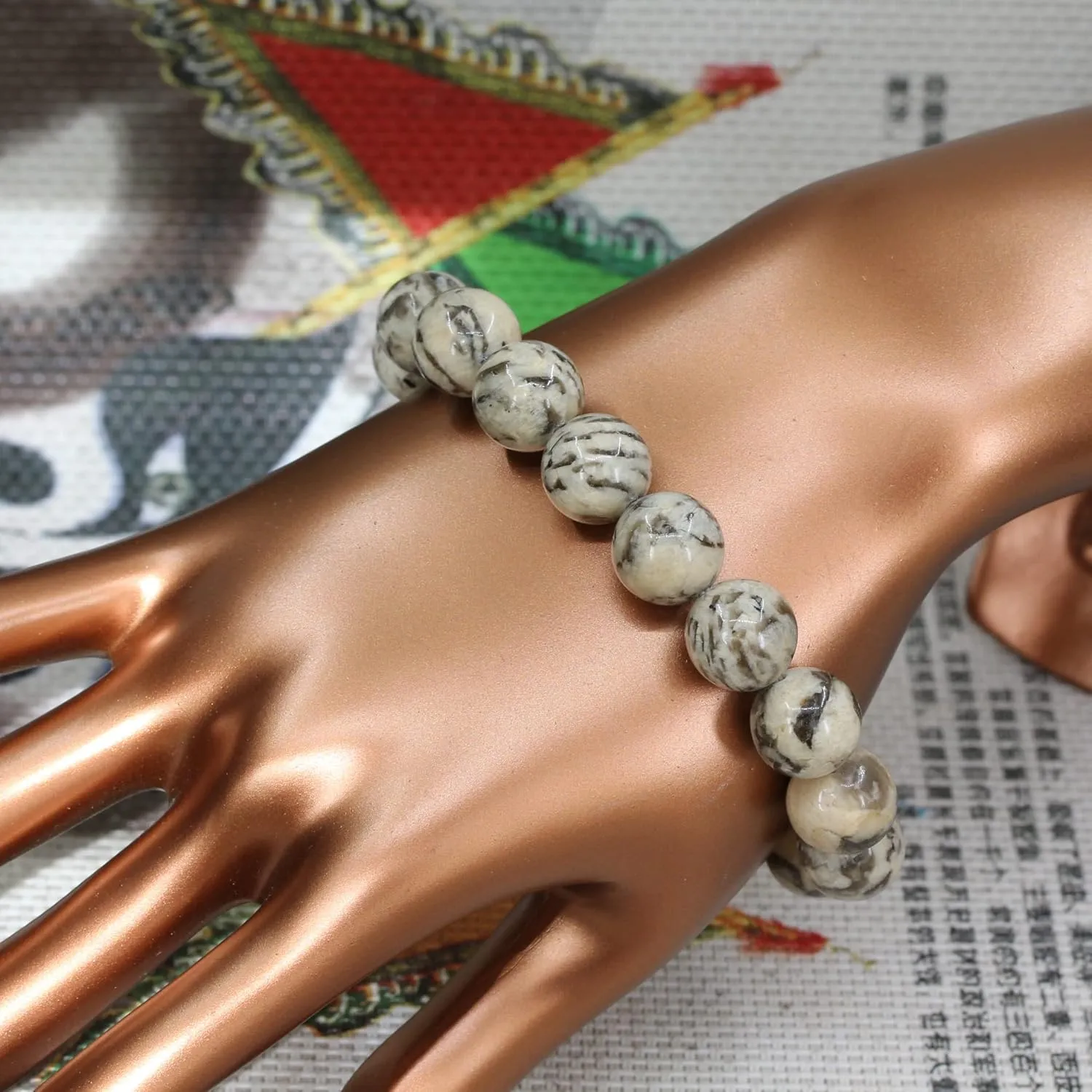 Keleny Semi Precious Stones Natural Gemstones 12mm Round Beads Crystal Stretch Bracelets 7 Inch Unisex
