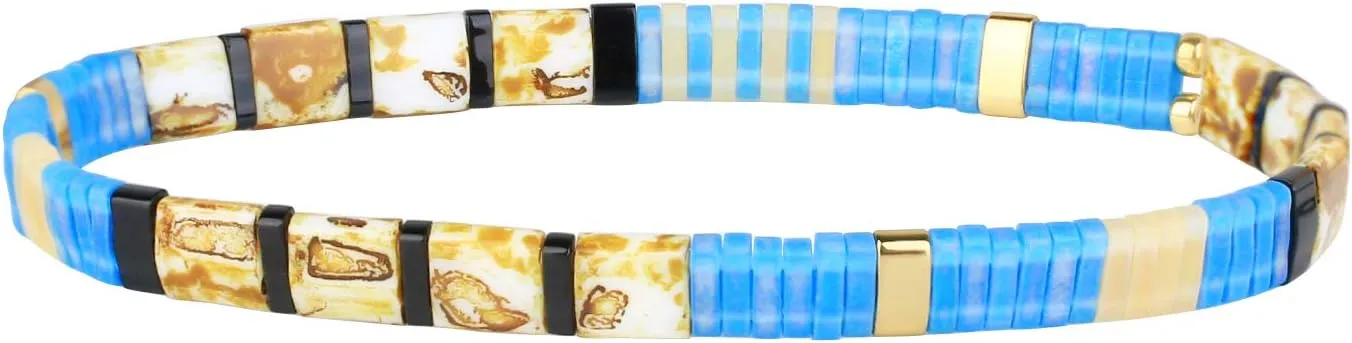 KELITCH Women Tila Beads Stretch Bracelet Candy Colors Strand Bracelets Handmade Jewerly