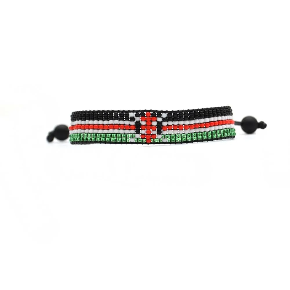 Kenya Flag Bracelet: Handmade Bracelet,Adjustable Beaded Boho-Style Rope Bangle with Patriotic Design