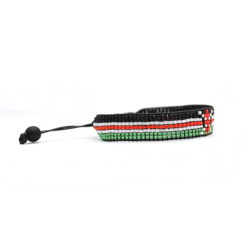 Kenya Flag Bracelet: Handmade Bracelet,Adjustable Beaded Boho-Style Rope Bangle with Patriotic Design