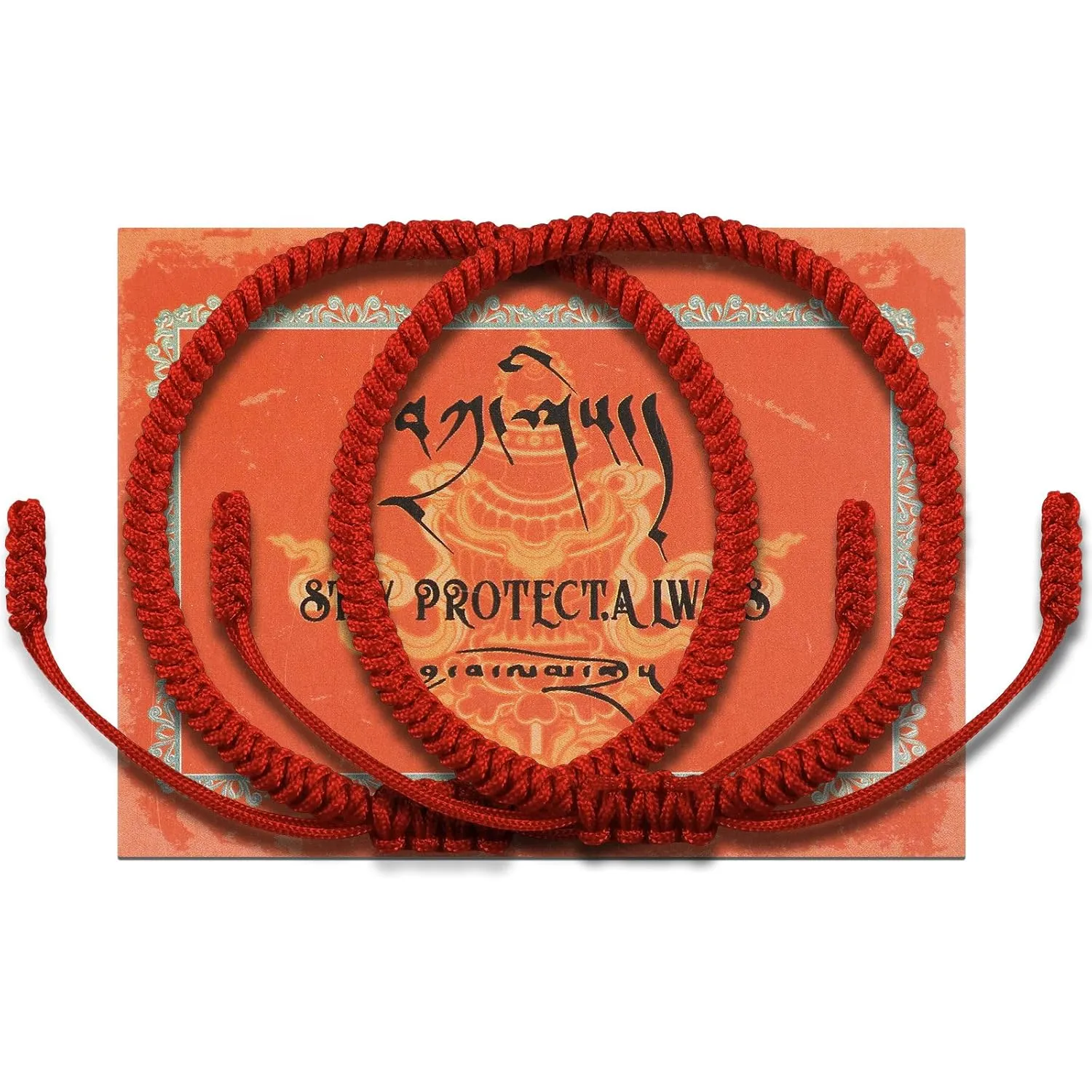 Kigeli 2 Pcs Authentic Blessed Tibetan Handmade Red String Bracelet Lucky Dorje Knot Protection Red Bracelet with Amulet Card Chinese Braided Tibetan Monks Gift for Women Men