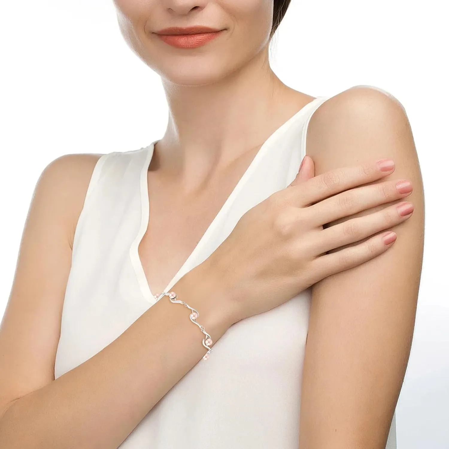 KINGWHYTE Pearl Bracelet for Women 925 Sterling Silver Adjustable Bracelets Birthday Jewelry Gifts for Her