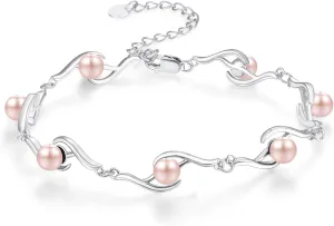 KINGWHYTE Pearl Bracelet for Women 925 Sterling Silver Adjustable Bracelets Birthday Jewelry Gifts for Her