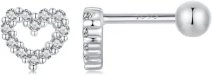 Kokoma 18G Love Heart Sterling Silver Earrings Hypoallergenic for Women Girls Cubic Zirconia Cartilage Tragus Piercing Earrings Post Screw Back Small Ear Jewelry