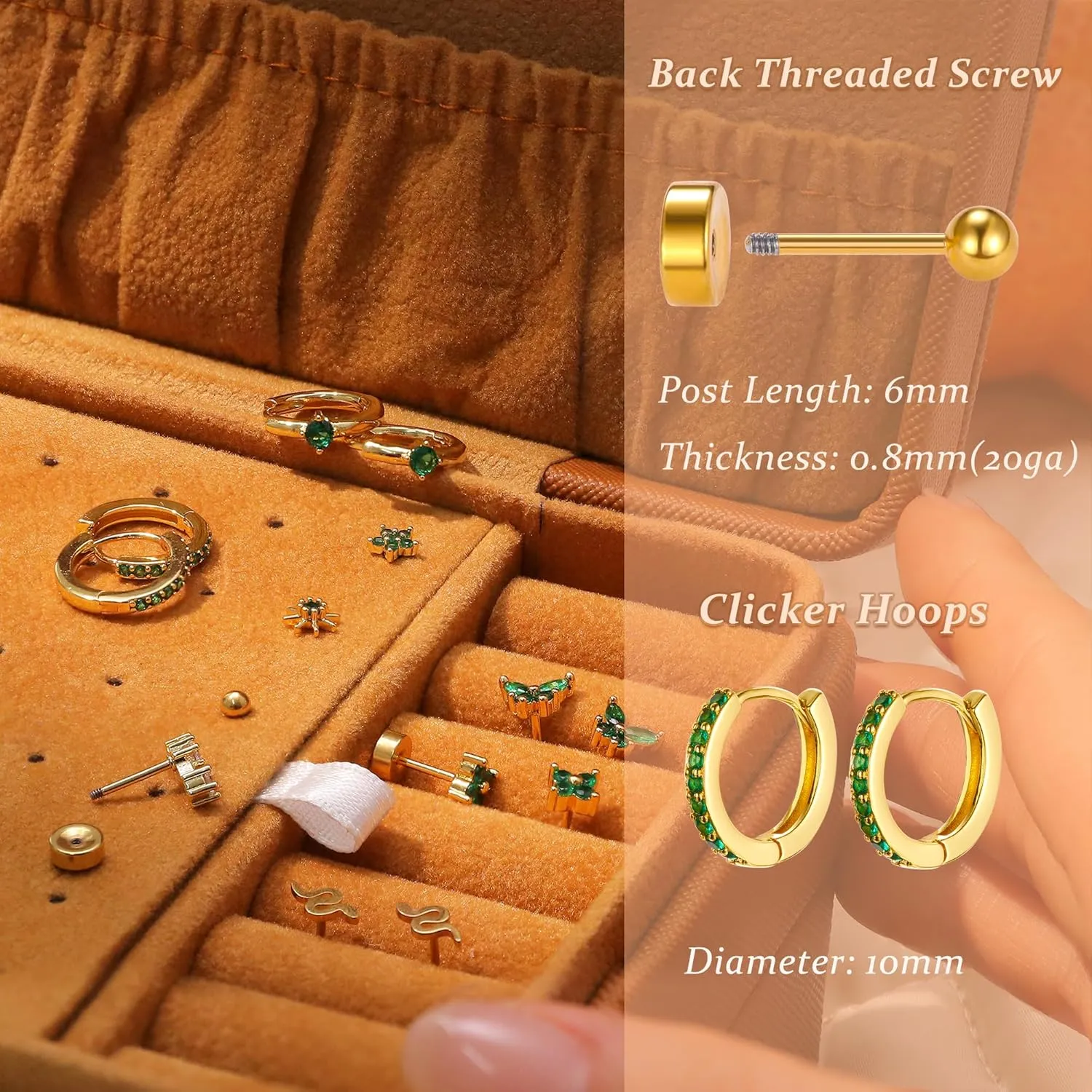 KRFY Flat Back Stud Earrings - 17 Pairs 18K Hypoallergenic Surgical Steel Stud Earrings For Women Stainless Steel Gold Hoop Earrings Tiny Screw Back Cartilage Earring Set For Multiple Piercing