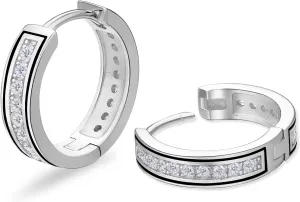 KRKC&CO Hoop Earrings for Men, S925 Sterling Silver, 14K/White Gold Plating, Hypoallergenic, Curved Face Hip Hop Rapper,     