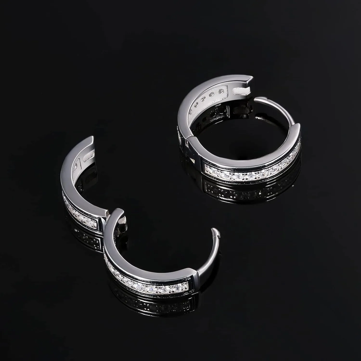 KRKC&CO Hoop Earrings for Men, S925 Sterling Silver, 14K/White Gold Plating, Hypoallergenic, Curved Face Hip Hop Rapper,     