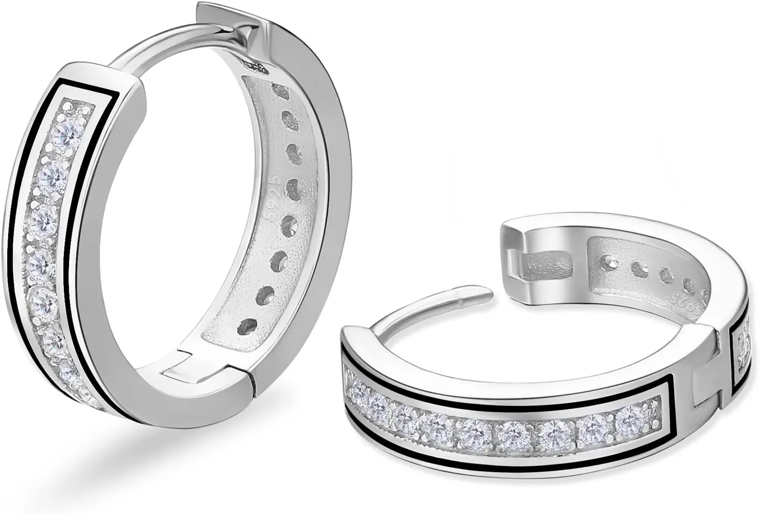 KRKC&CO Hoop Earrings for Men, S925 Sterling Silver, 14K/White Gold Plating, Hypoallergenic, Curved Face Hip Hop Rapper,     
