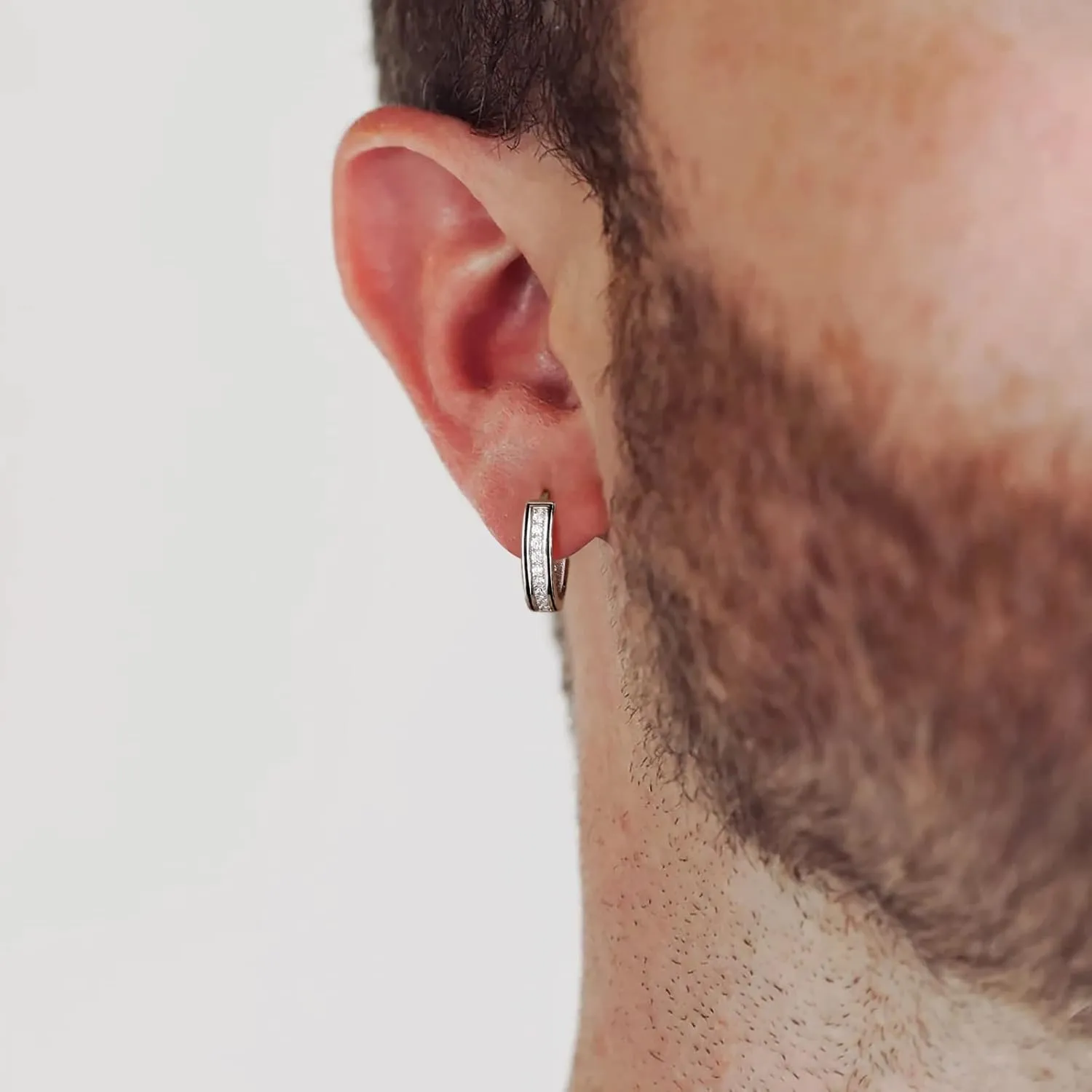 KRKC&CO Hoop Earrings for Men, S925 Sterling Silver, 14K/White Gold Plating, Hypoallergenic, Curved Face Hip Hop Rapper,     