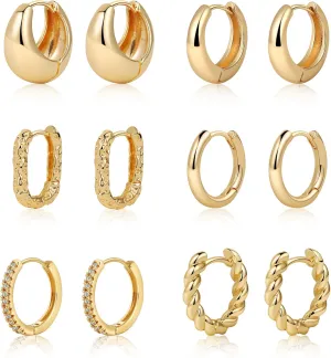 Kyerlyn 3/6 Pairs Gold/Silver Hoop Earrings for Women Twisted Chunky Gold Small Hoop Earrings Set 14K Gold Plated Hypoallergenic Thick Open Multipack Jewelry for Women Valentine's Day Gift