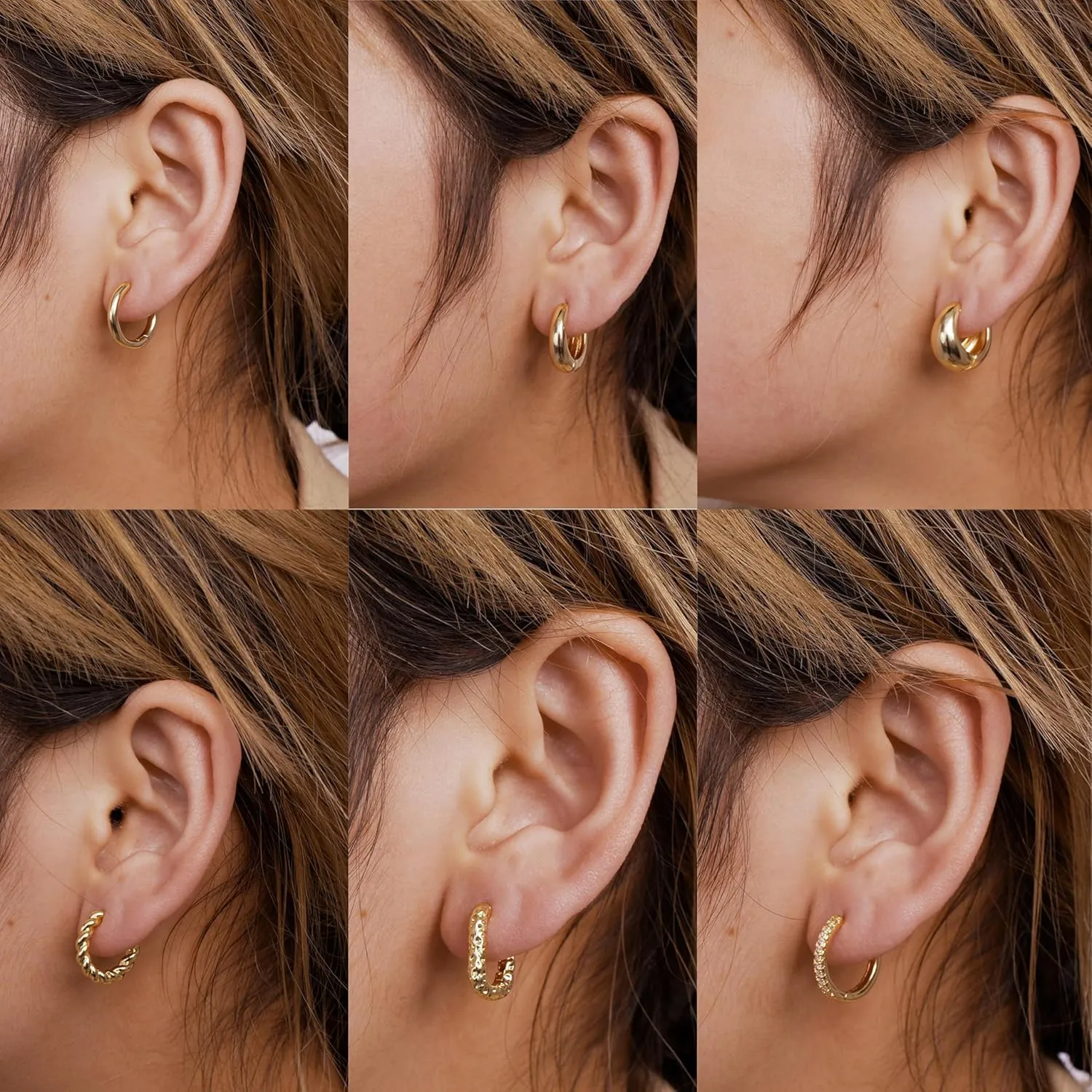 Kyerlyn 3/6 Pairs Gold/Silver Hoop Earrings for Women Twisted Chunky Gold Small Hoop Earrings Set 14K Gold Plated Hypoallergenic Thick Open Multipack Jewelry for Women Valentine's Day Gift