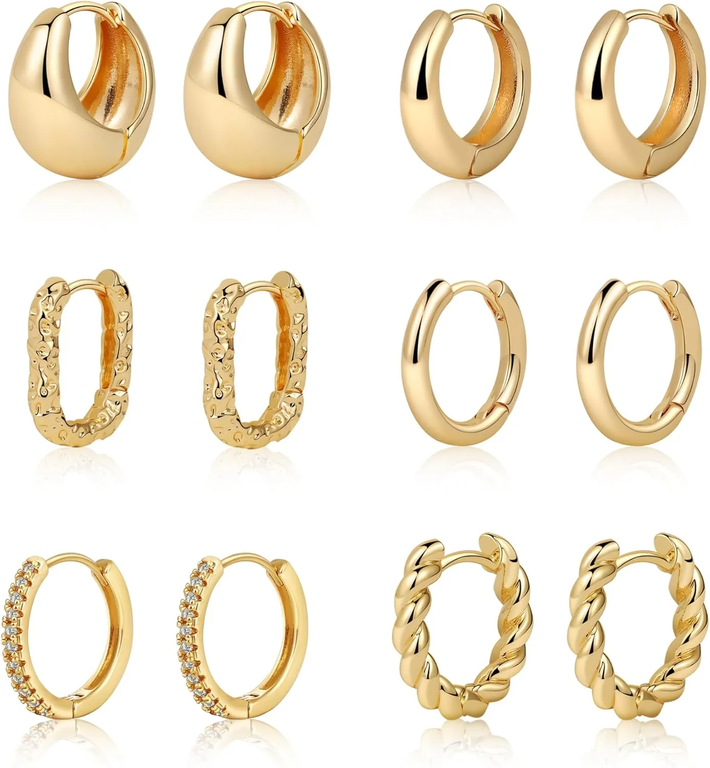 Kyerlyn 3/6 Pairs Gold/Silver Hoop Earrings for Women Twisted Chunky Gold Small Hoop Earrings Set 14K Gold Plated Hypoallergenic Thick Open Multipack Jewelry for Women Valentine's Day Gift
