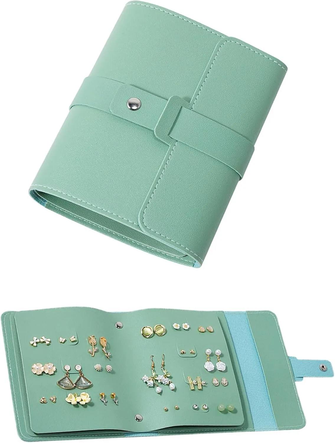 LAKE OF FIRE Earring Holder Organizer with Foldable Book Design Earring Book Organizer, Portable Pu Leather Travel Earring Case (Green)