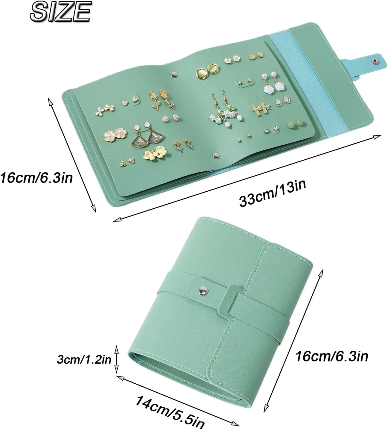 LAKE OF FIRE Earring Holder Organizer with Foldable Book Design Earring Book Organizer, Portable Pu Leather Travel Earring Case (Green)