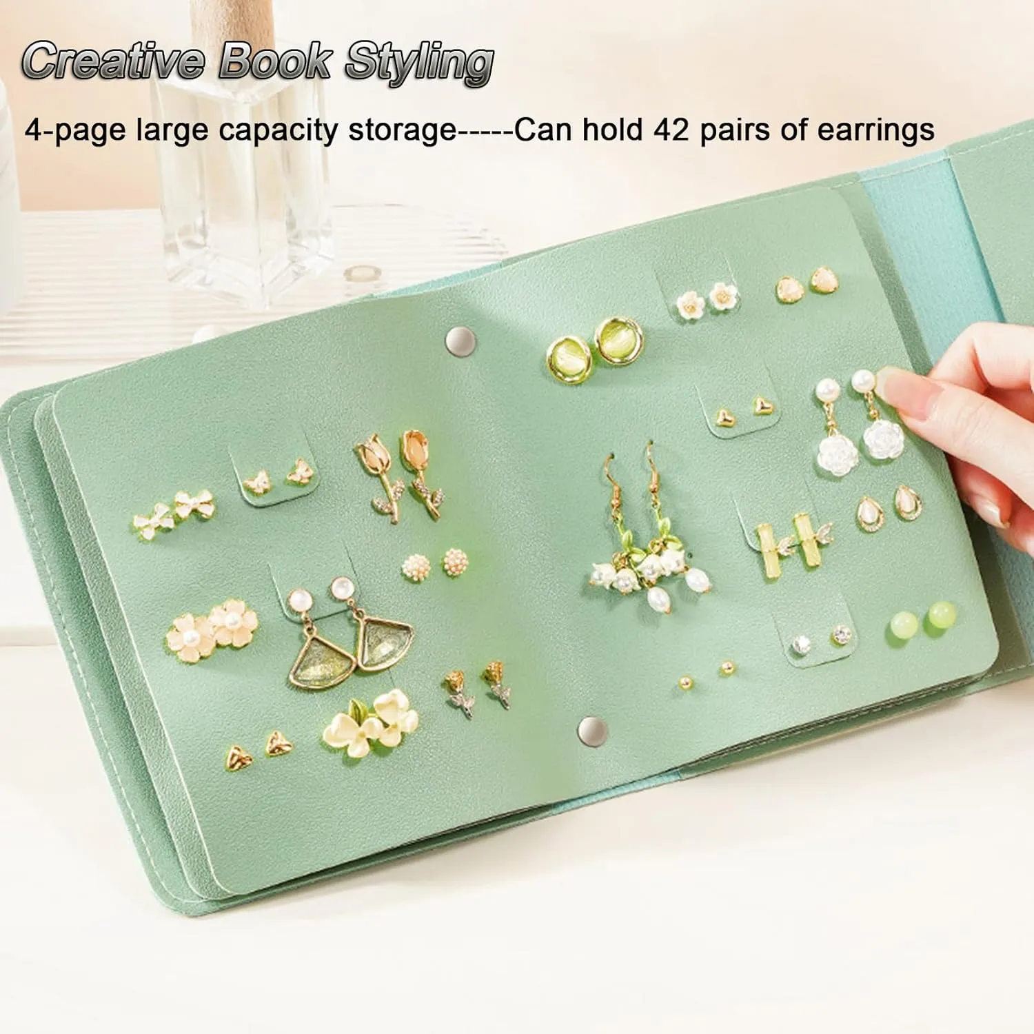 LAKE OF FIRE Earring Holder Organizer with Foldable Book Design Earring Book Organizer, Portable Pu Leather Travel Earring Case (Green)