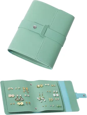 LAKE OF FIRE Earring Holder Organizer with Foldable Book Design Earring Book Organizer, Portable Pu Leather Travel Earring Case (Green)