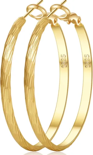 Large Gold Hoop Earrings for Women 925 Sterling Silver Hoop Earrings Hypoallergenic Lightweight Wide Thick Hoops Earrings for Women