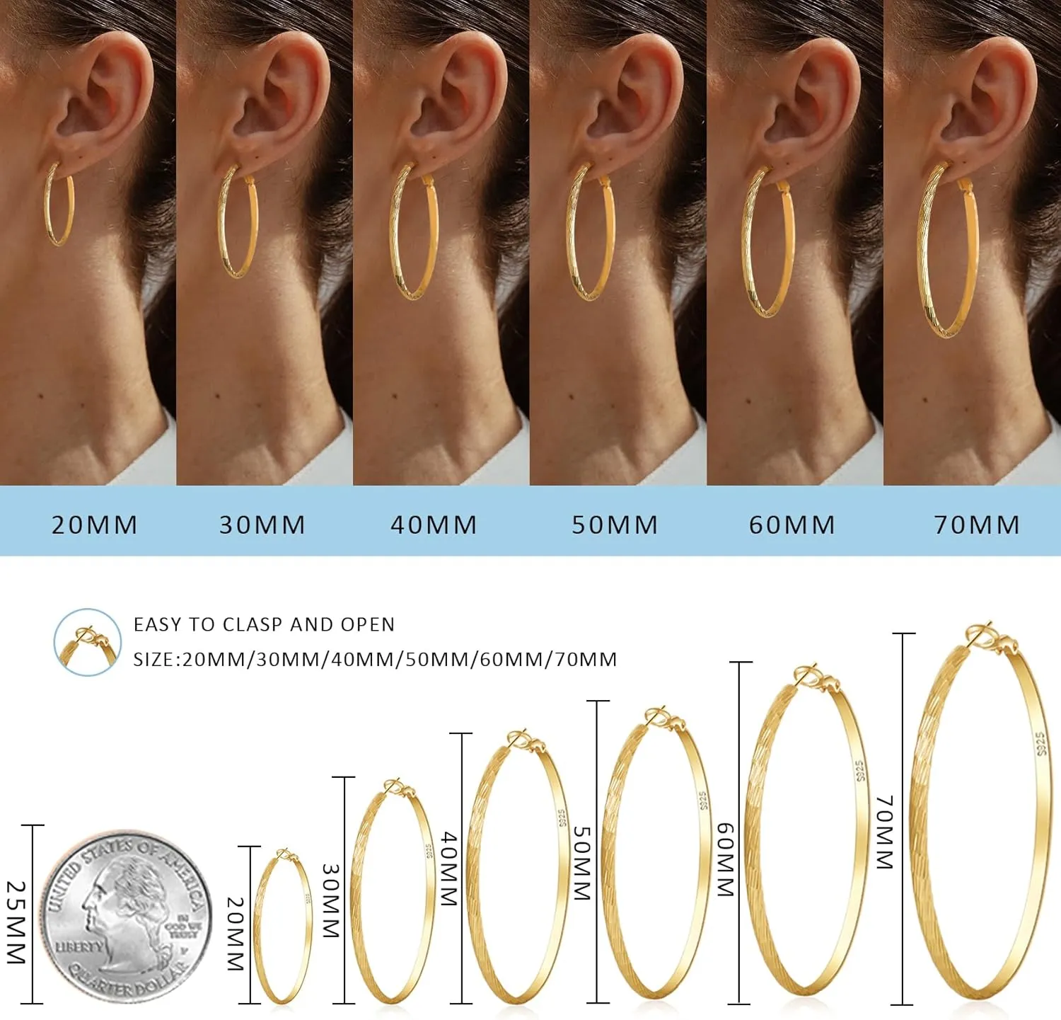 Large Gold Hoop Earrings for Women 925 Sterling Silver Hoop Earrings Hypoallergenic Lightweight Wide Thick Hoops Earrings for Women