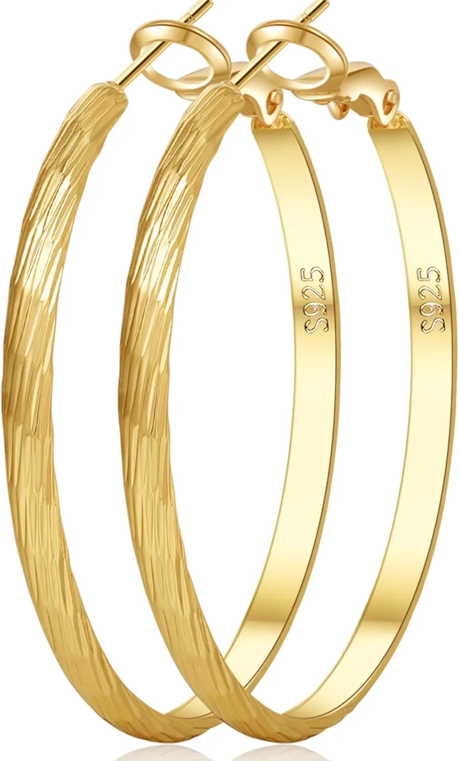 Large Gold Hoop Earrings for Women 925 Sterling Silver Hoop Earrings Hypoallergenic Lightweight Wide Thick Hoops Earrings for Women