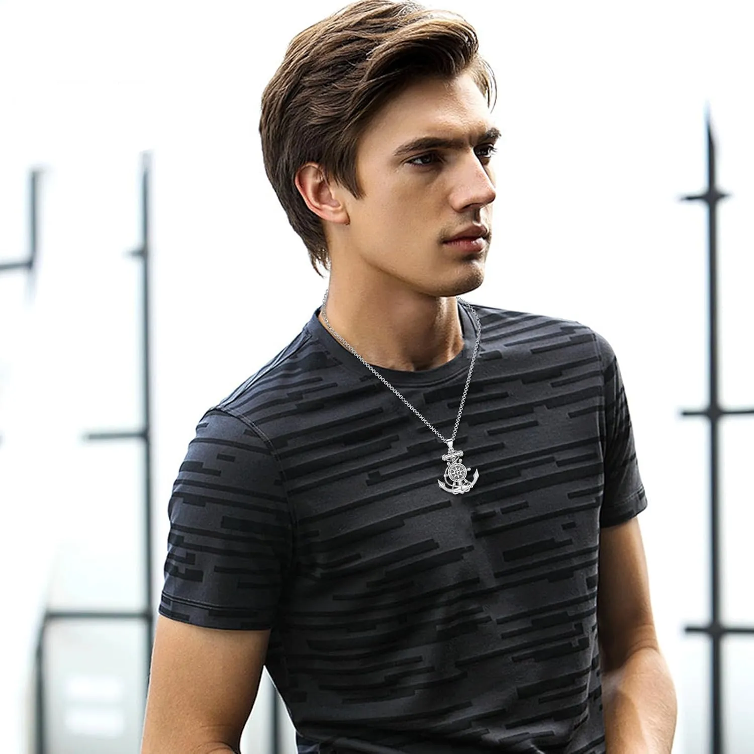 LES OSEWA Compass Necklace for Men Sterling Silver Compass Pendant Masonic Viking Necklace Travel Amulet Necklace Inspirational Graduation Jewelry Gifts for Women