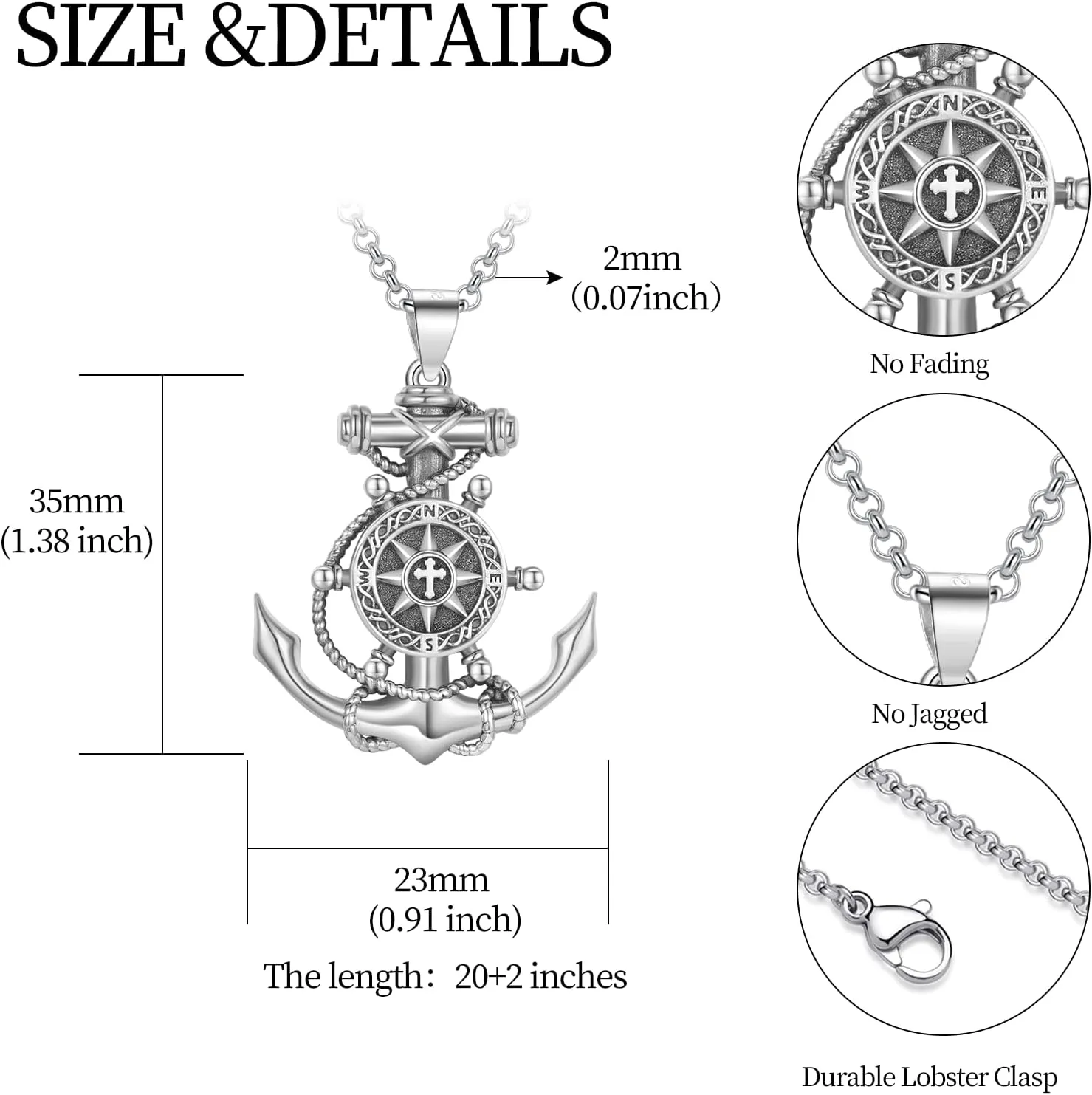LES OSEWA Compass Necklace for Men Sterling Silver Compass Pendant Masonic Viking Necklace Travel Amulet Necklace Inspirational Graduation Jewelry Gifts for Women