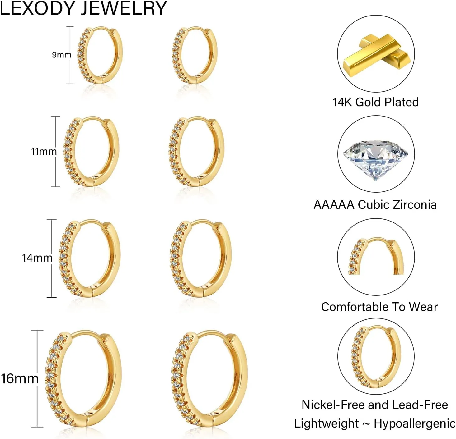 LEXODY Silver Hoop Earrings Set for Women, Lightweight Small Sterling Silver/Gold Hoop Huggie Earrings Multiple Piercing Hypoallergenic Cartilage Earrings for Women Trendy Jewelry Gifts