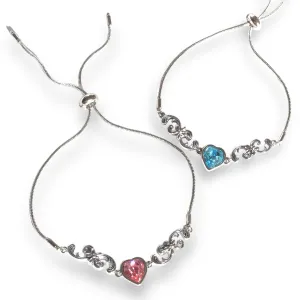 Liana and Alexa Inspired Bracelet-Princess and The Pauper Friendship Jewelry-BFF Bracelet-Blue Heart Bracelet-pink Heart Bracelet-Princess Jewelry (Silver, Pink Heart)