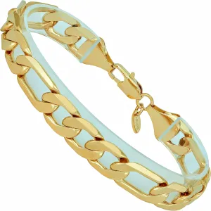 LIFETIME JEWELRY 11mm Beveled Figaro Chain Bracelet Men and Women 24k Real Gold Plated