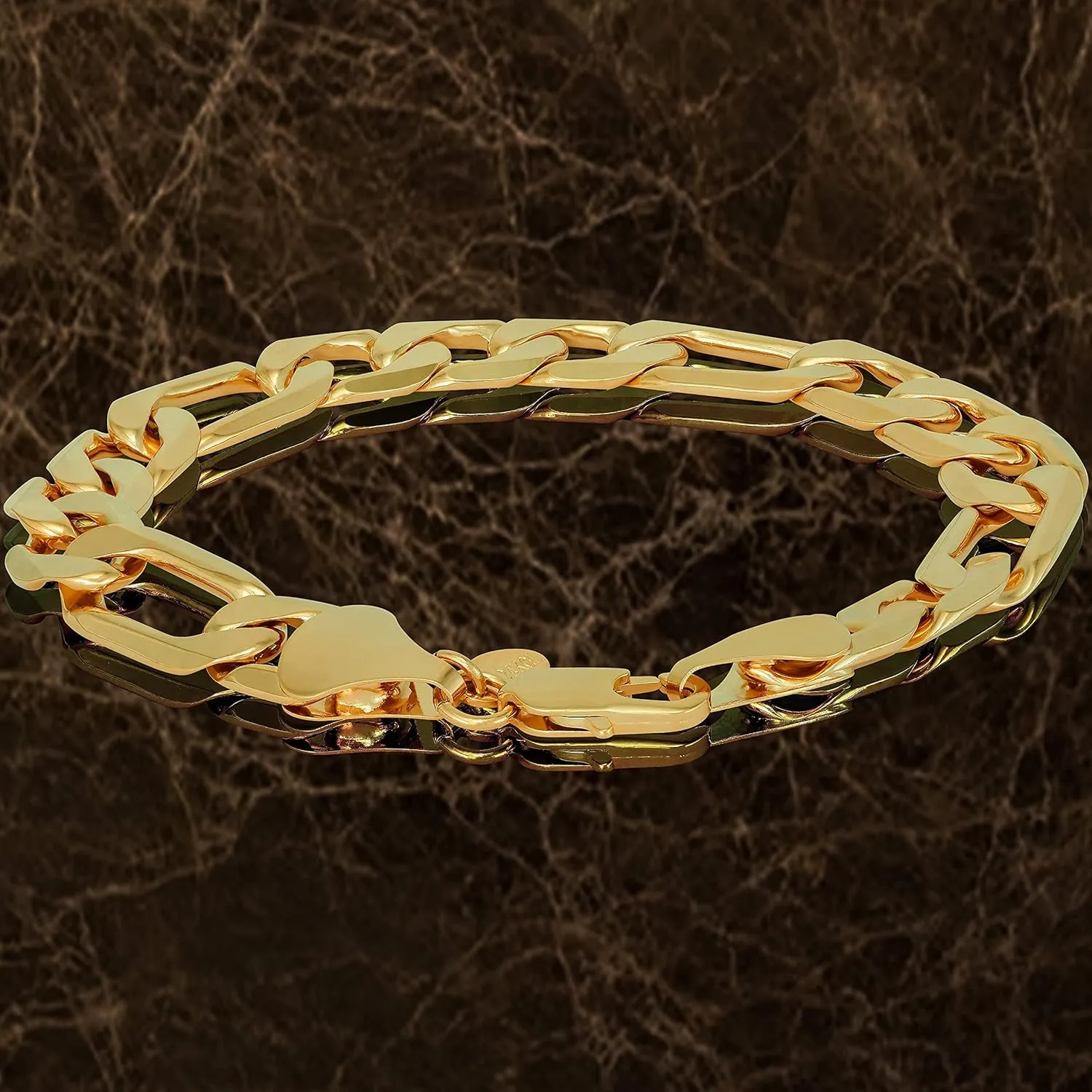 LIFETIME JEWELRY 11mm Beveled Figaro Chain Bracelet Men and Women 24k Real Gold Plated