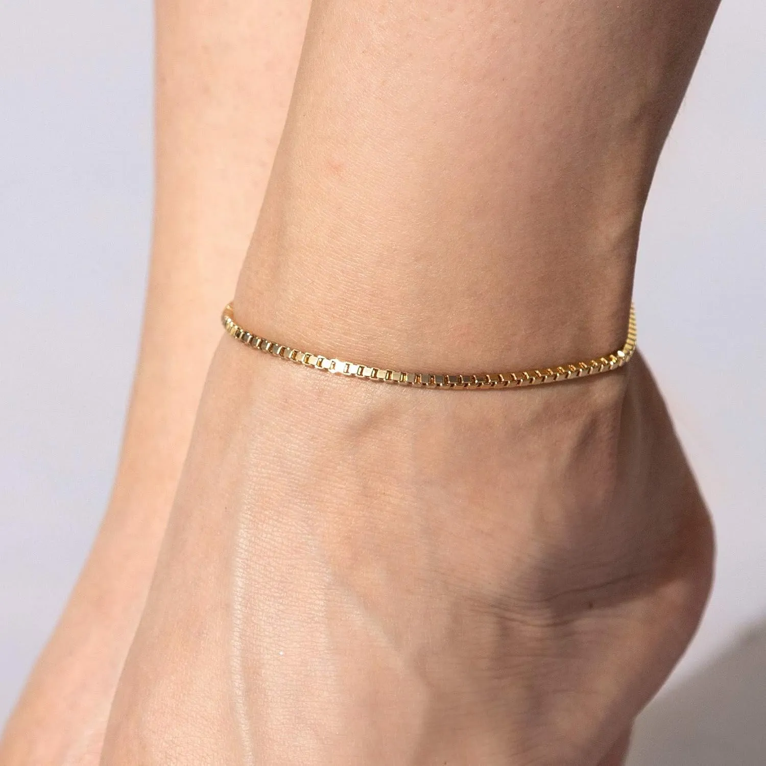 LIFETIME JEWELRY Womens Gold Anklet 2.3mm Box Chain Ankle Bracelet 24k Real Gold Plated
