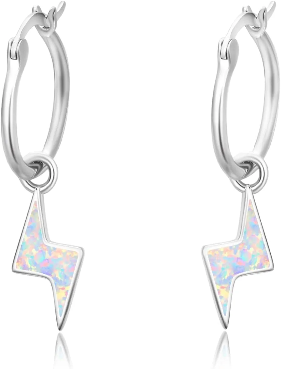 Lightning Bolt Earrings Sterling Silver Fire Opal Hypoallergenic Small Stud Earrings Thunder Flash Hoop Earrings Jewelry Birthday Gifts for Women