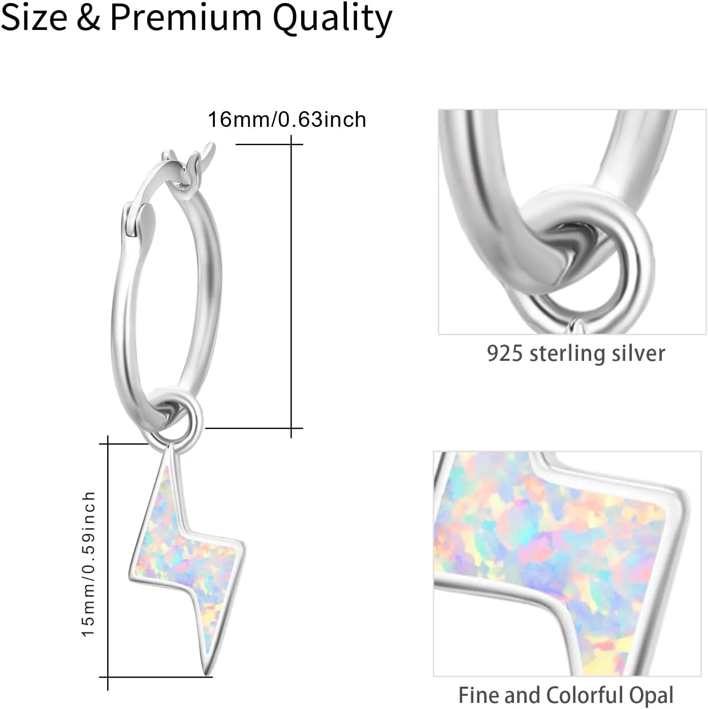 Lightning Bolt Earrings Sterling Silver Fire Opal Hypoallergenic Small Stud Earrings Thunder Flash Hoop Earrings Jewelry Birthday Gifts for Women