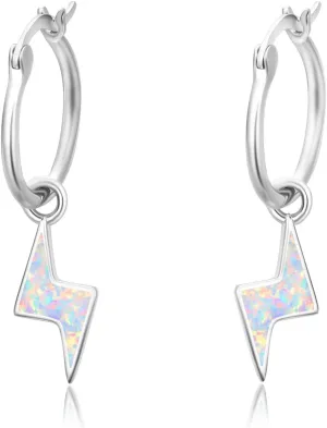 Lightning Bolt Earrings Sterling Silver Fire Opal Hypoallergenic Small Stud Earrings Thunder Flash Hoop Earrings Jewelry Birthday Gifts for Women