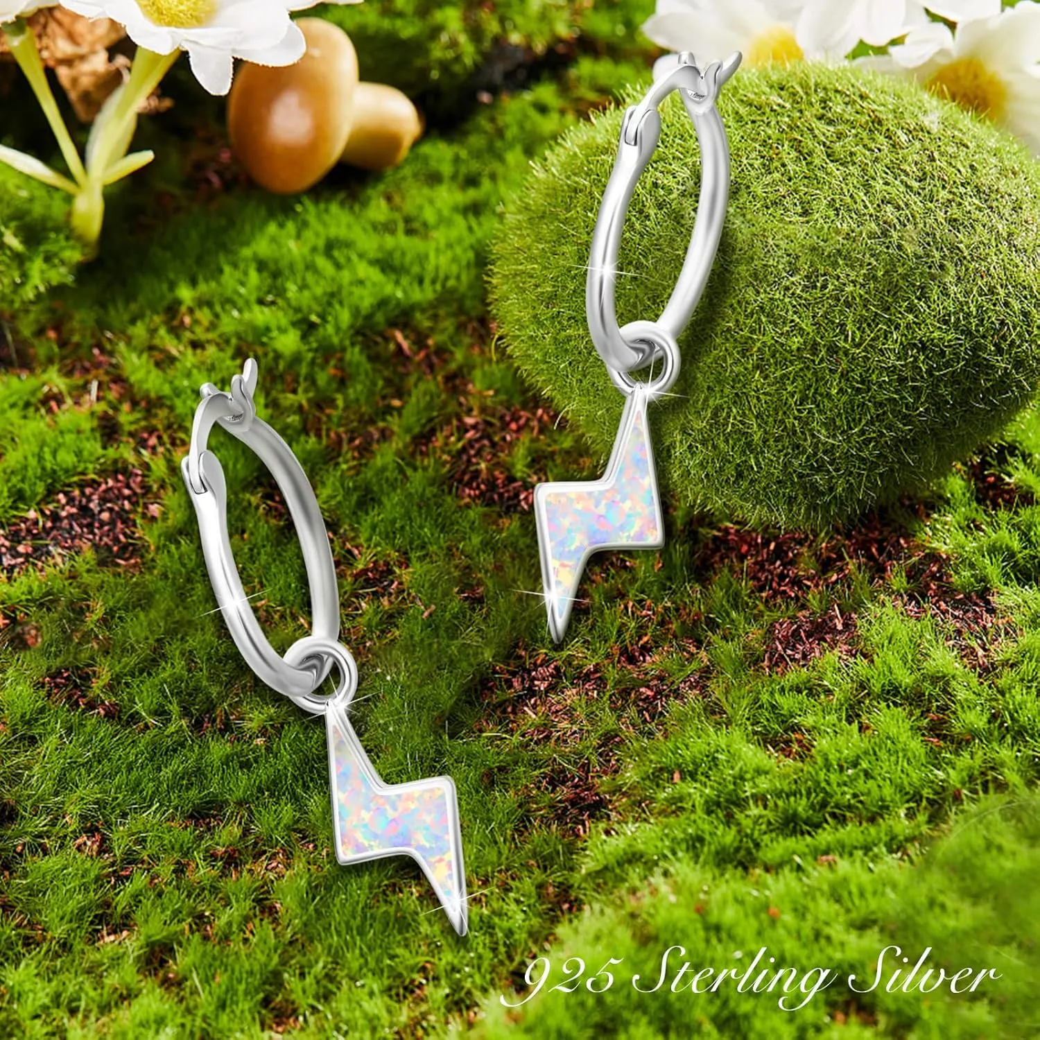 Lightning Bolt Earrings Sterling Silver Fire Opal Hypoallergenic Small Stud Earrings Thunder Flash Hoop Earrings Jewelry Birthday Gifts for Women