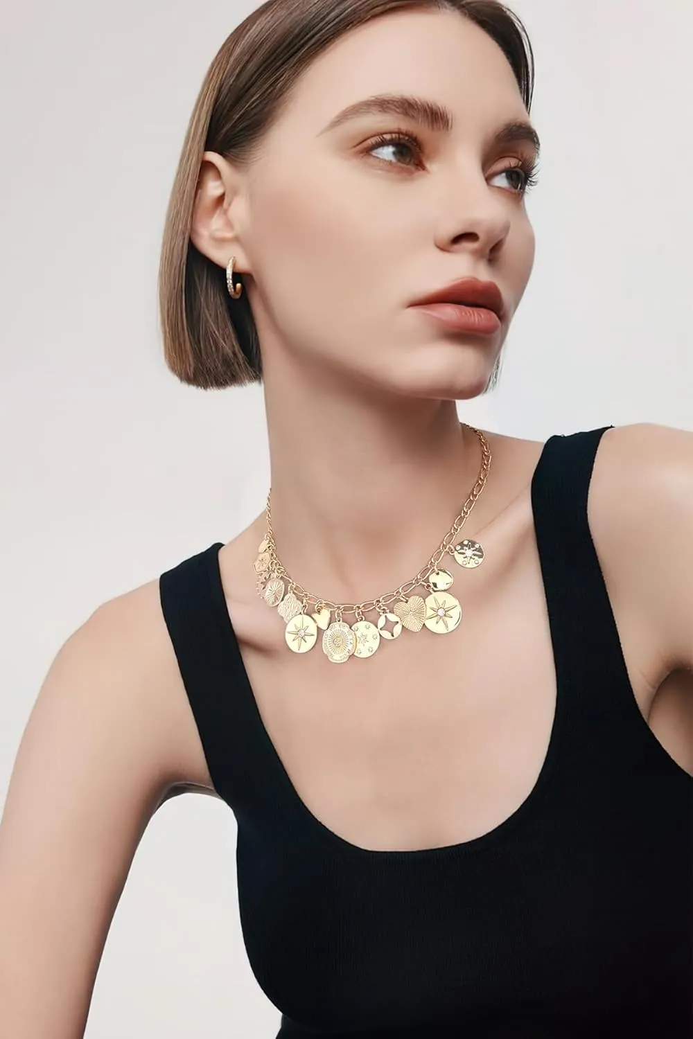 LILIE&WHITE Gold Heart Necklaces For Women With Different Heart Charms Gold Charm Sun Heart Necklace Coin Charms Fashion Jewelry Gift