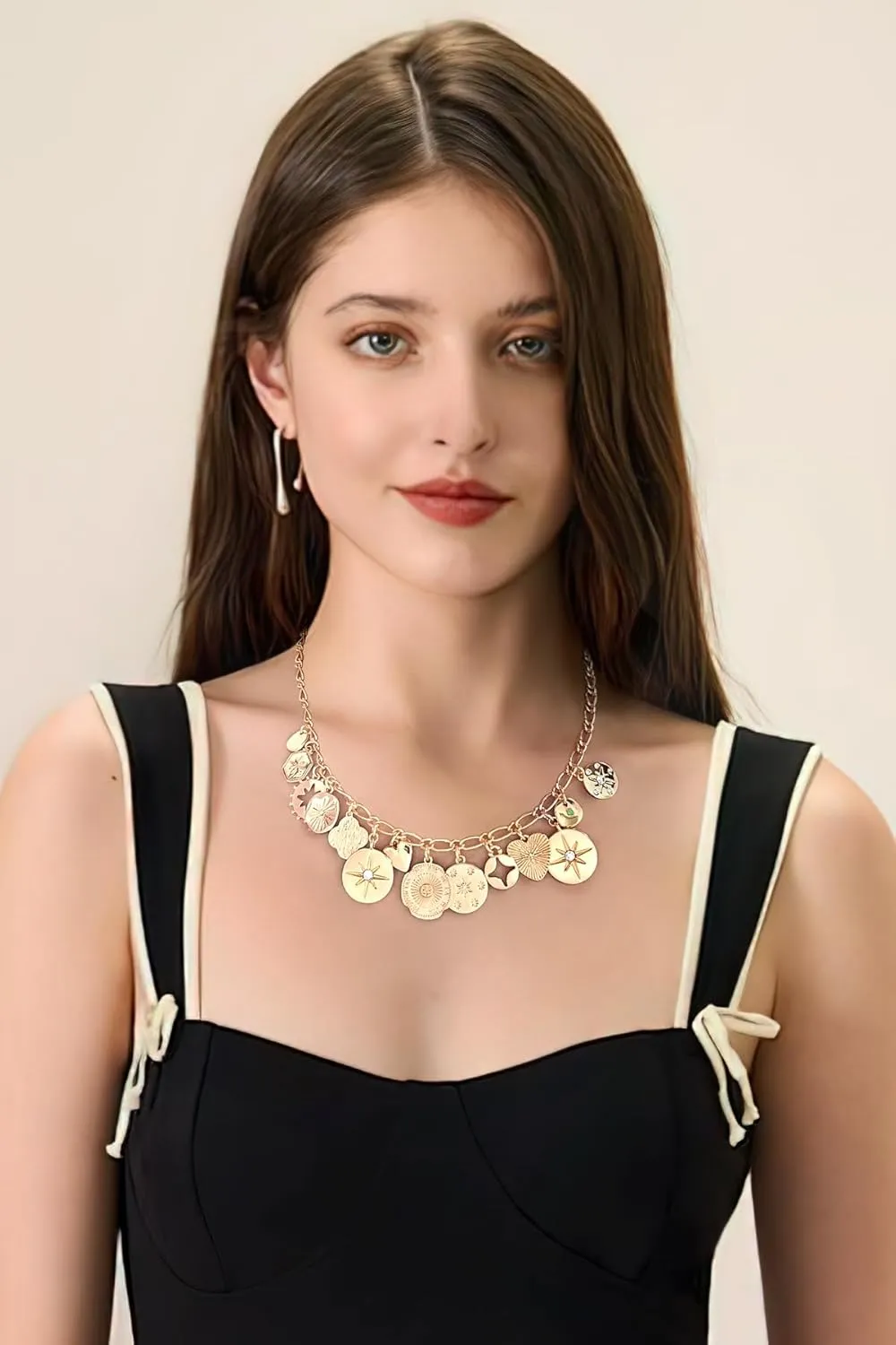 LILIE&WHITE Gold Heart Necklaces For Women With Different Heart Charms Gold Charm Sun Heart Necklace Coin Charms Fashion Jewelry Gift